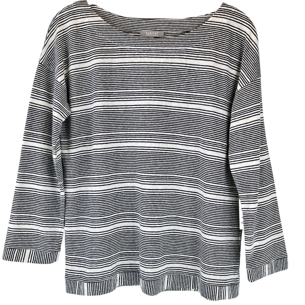 NEW Habitat Striped Linen Blend Knit Long Sleeve Top Cream Black Sz XS NWT